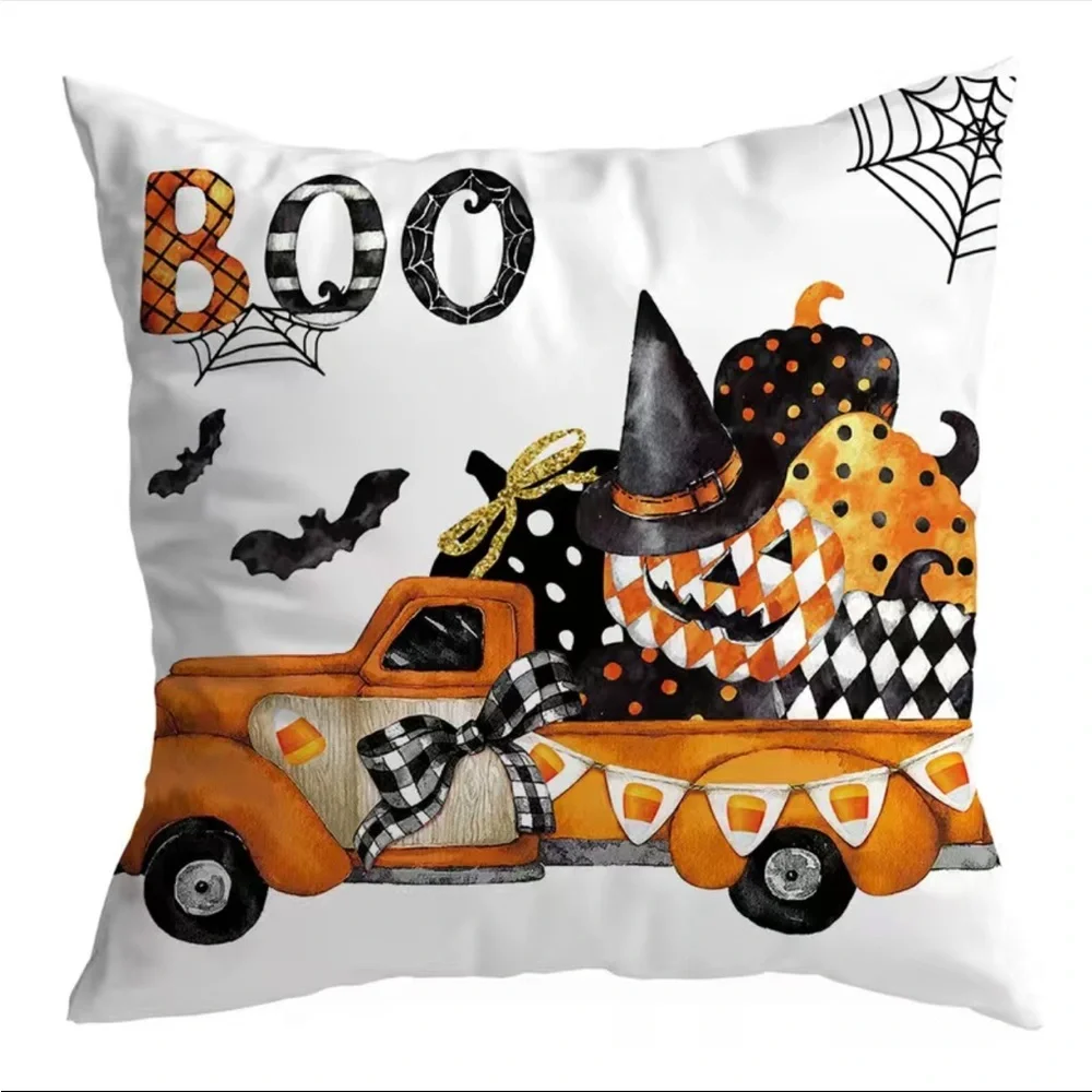 1pc, Halloween Throw Pillow‎ Cover, Holiday Decoration Sofa Cushion Boo P…